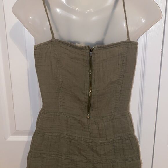 Tulle 100% cotton Dress Top Blouse Military Green Strap Boho Hippie Medium M - Picture 3 of 5